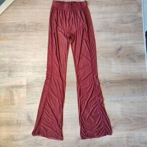 Avavav Apartment Pants Womens‎ Medium Red Stripe Semi-Sheer Flare Pull On Mesh